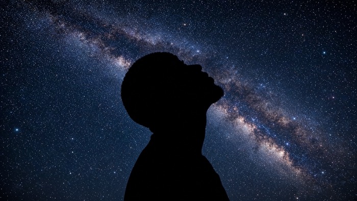 Silhouette of a Black man beneath the stars accompanying an article on Adam, human origins, and the biblical definition of humanity.
